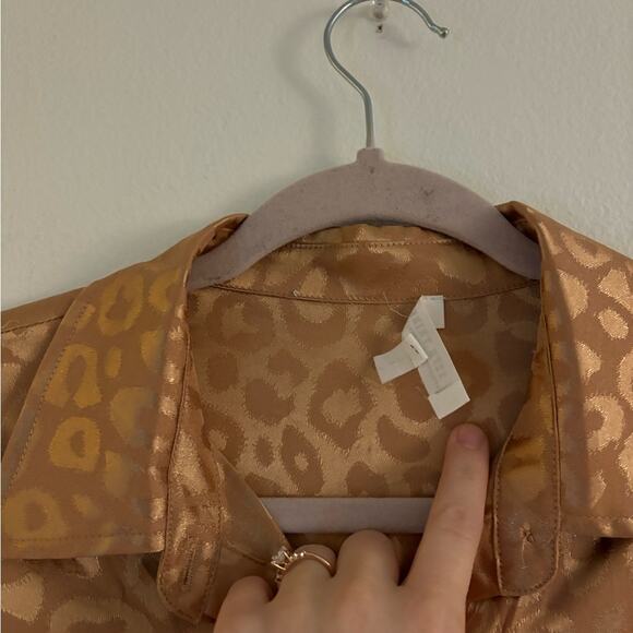 12th Tribe Brown Gold Animal Print Button Down Blouse Small - Picture 4 of 11